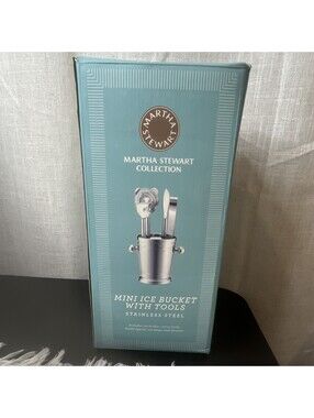 Martha Stewart Mini Ice Bucket with Tools, Stainless Steel Silver, Handle